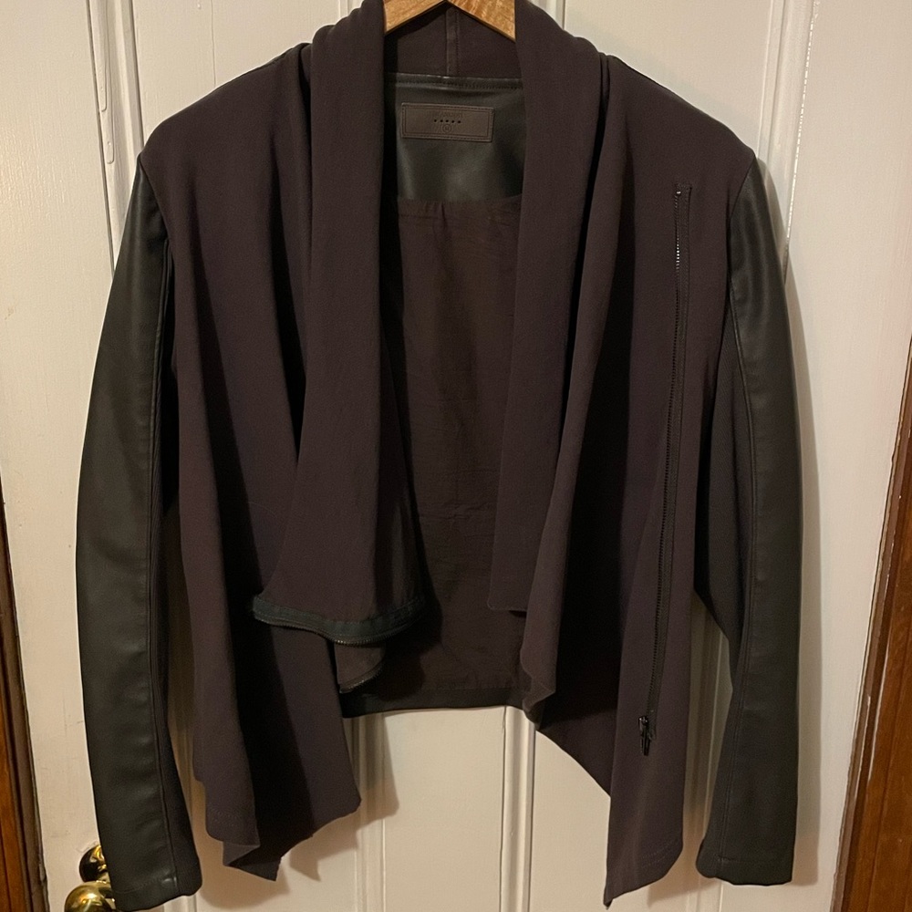 Black leather and fabric jacket